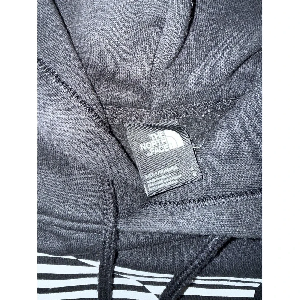 The North Face Fleece Pullover Hoodie Black Graphic Logo Pockets Size L